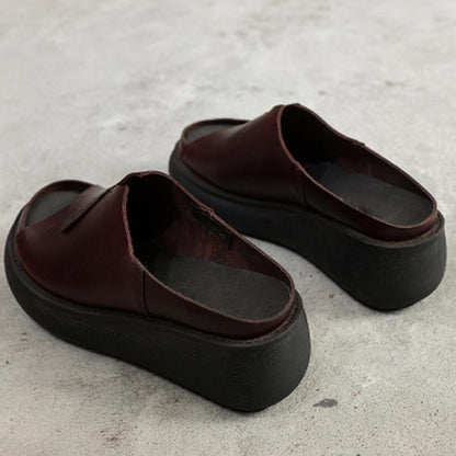 Women 2022 Sewing Platform Casual Leather Slippers