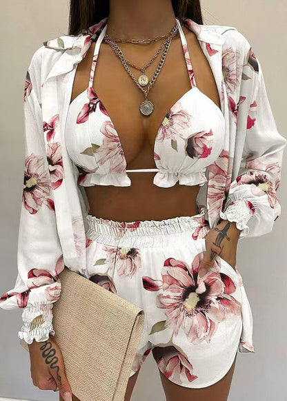 Simple White Sexy Shorts Three Pieces Set Summer