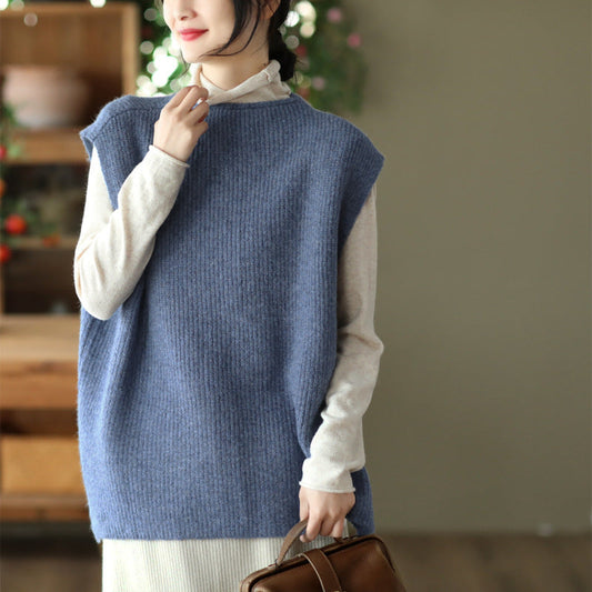 Temperament Loose Sleeveless Pullover Vest Literary Solid Color Vest