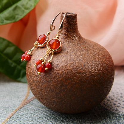 Small Fresh Personality Red Agate Earrings