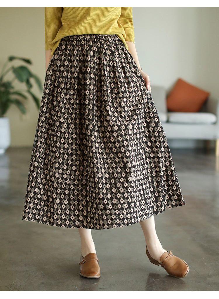New Retro Elastic Waist Casual Floral Skirt