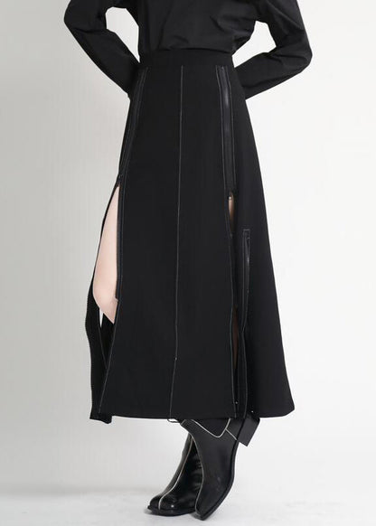 Fashion Black High Waist Side Open A Line Skirts Summe