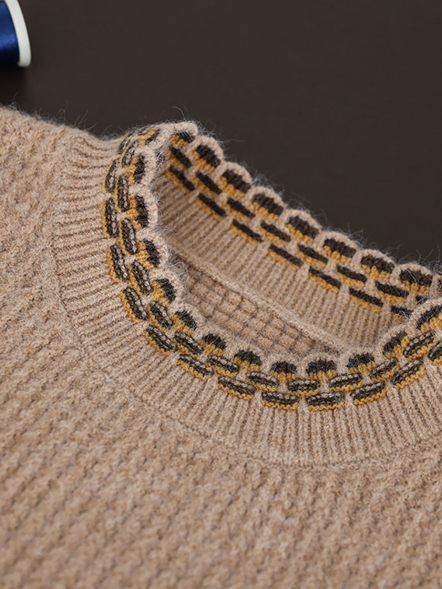 Women Vintage Winter Spliced Knitted Loose Sweater