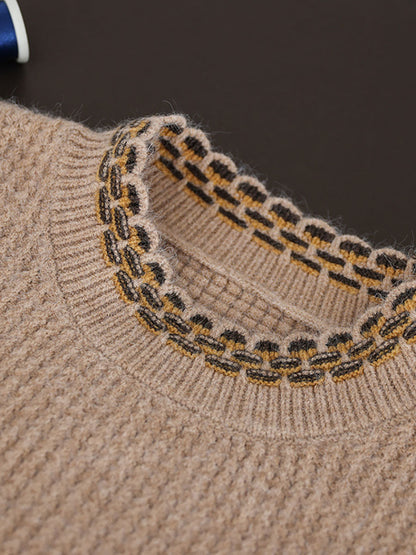 Women Vintage Winter Spliced Knitted Loose Sweater