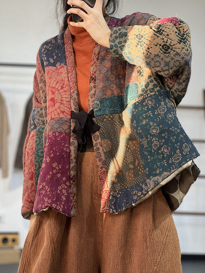 Literary Print Lace-Up Padded Jacket