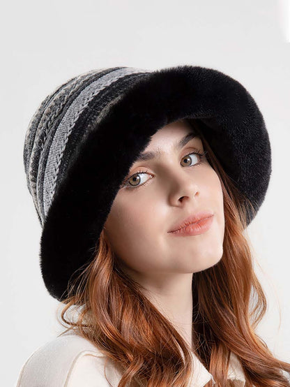 Women Winter Knitted Wool Liner Hat-Khaki-Orange