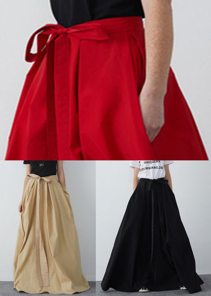 Black Pockets Solid Cotton Summer Skirts High Waist