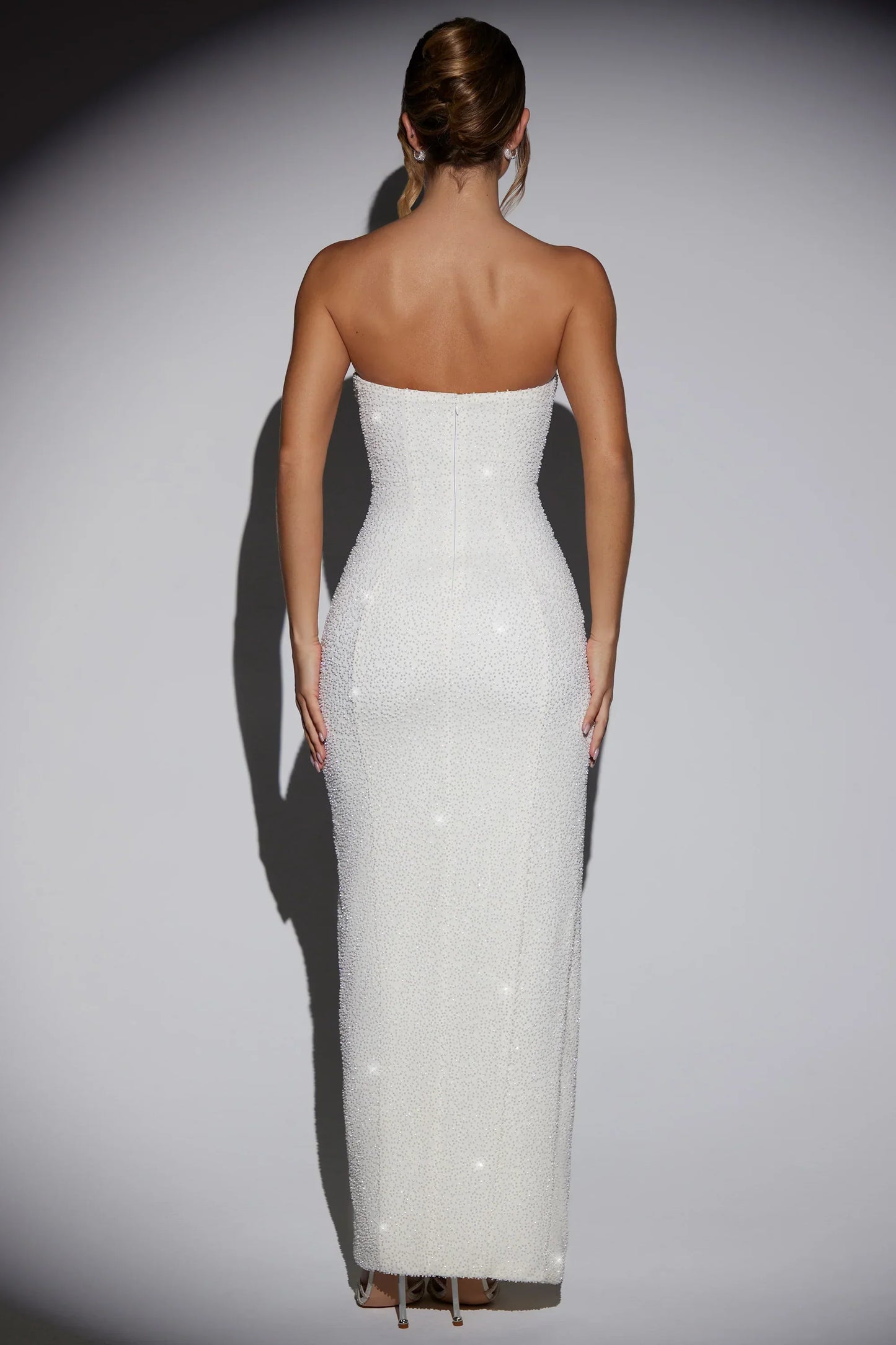 Embellished Bandeau Cowl Neck Maxi Dress In Ivory