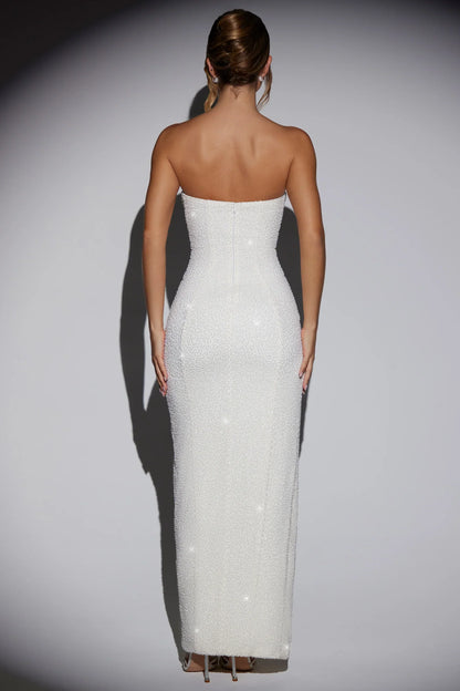 Embellished Bandeau Cowl Neck Maxi Dress In Ivory