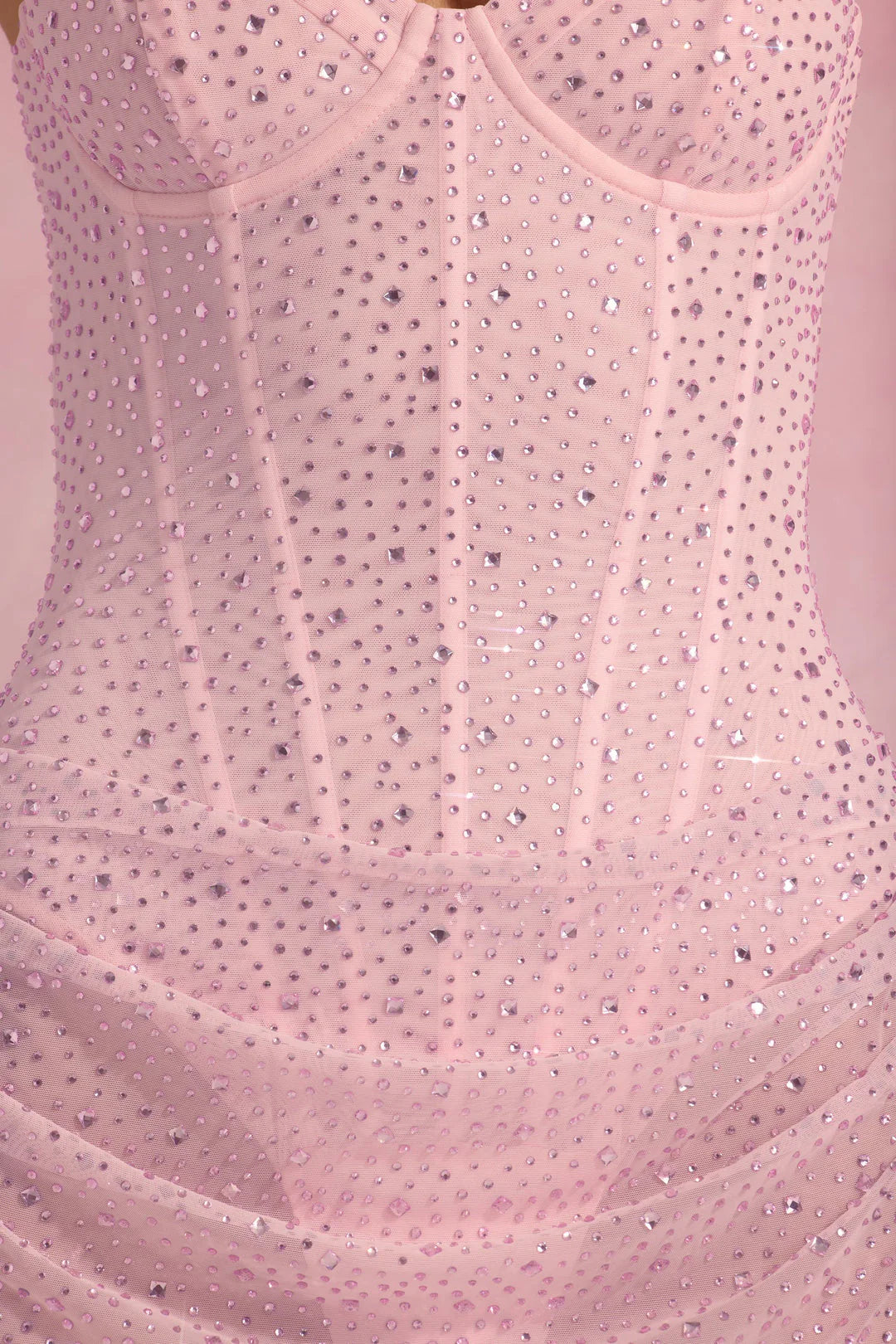 Kateproms Semi-Sheer Draped Corset Mini Dress With Sparkling Embellishments In Pink