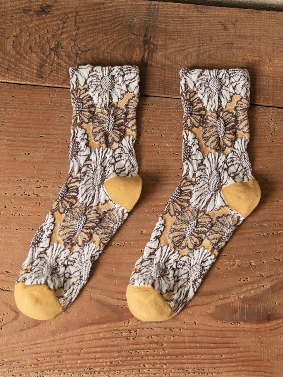 5 Pairs Cotton Vintage Floral Women Socks