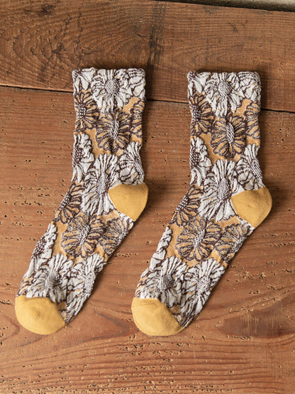 5 Pairs Cotton Vintage Floral Women Socks