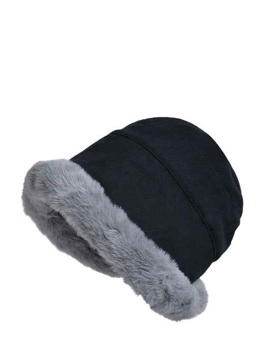 Winter Women Solid Wool Liner Hat-Black