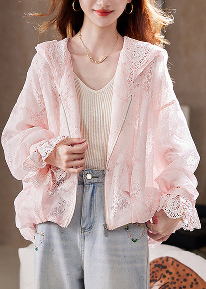 Fashion Yellow Zip Up Lace Hoodie Coat Batwing Sleeve