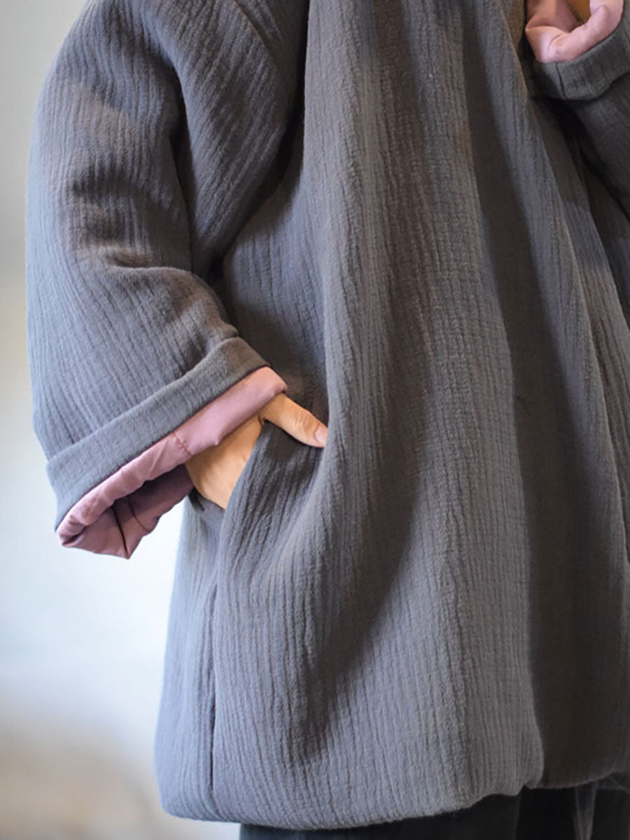 Women Winter Chinese Style Drawstring Linen Cotton Coat