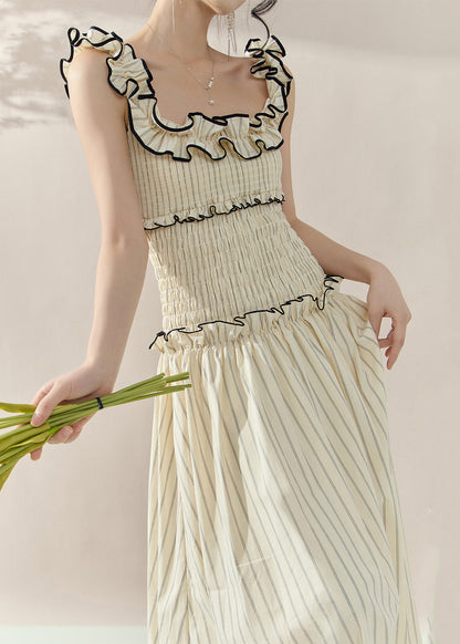 Bohemian Apricot Ruffled Patchwork Slim Long Dress Sleeveless