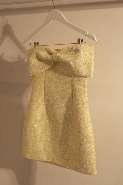 Meshki Elizabeth Tweed Bow Mini Dress - Lemon