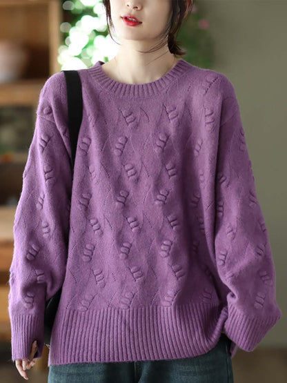 Women Winter Vintage Knitted Solid Warm Loose Sweater