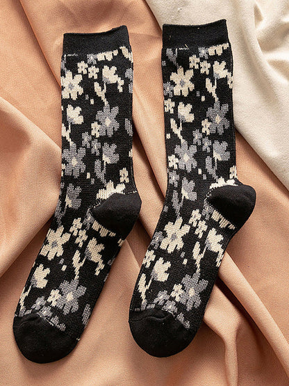 Women Floral Knitted Jacquard Autumn Winter Socks