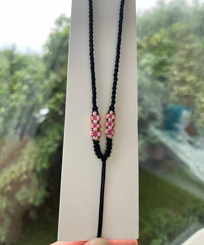Handmade Black Weaving Floral Pendant Necklace