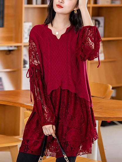 Women Elegant Knitted Lace Dress