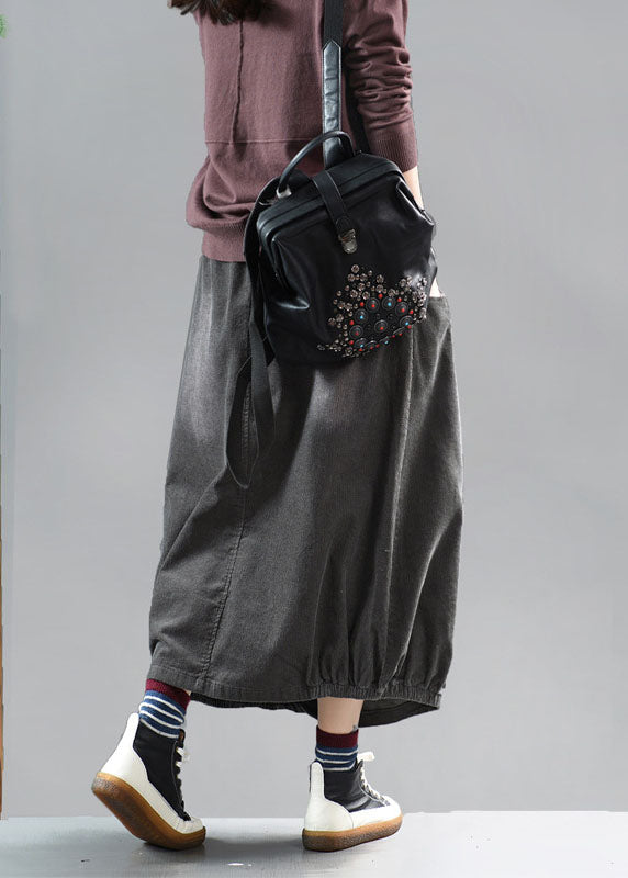 Beautiful Grey black wrinkled Patchwork Corduroy Skirts
