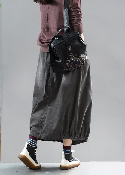 Beautiful Grey black wrinkled Patchwork Corduroy Skirts
