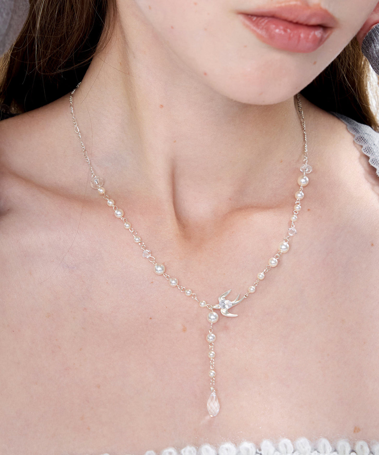 Fashion Little Bird Pearl Sky Star Silver Plated Pendant Necklace