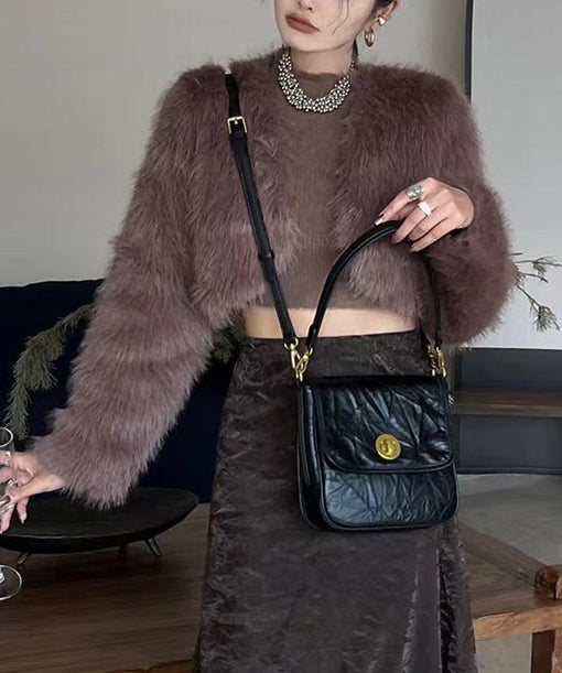 Unique Brown Wrinkled Faux Leather Versatile Micro Bag