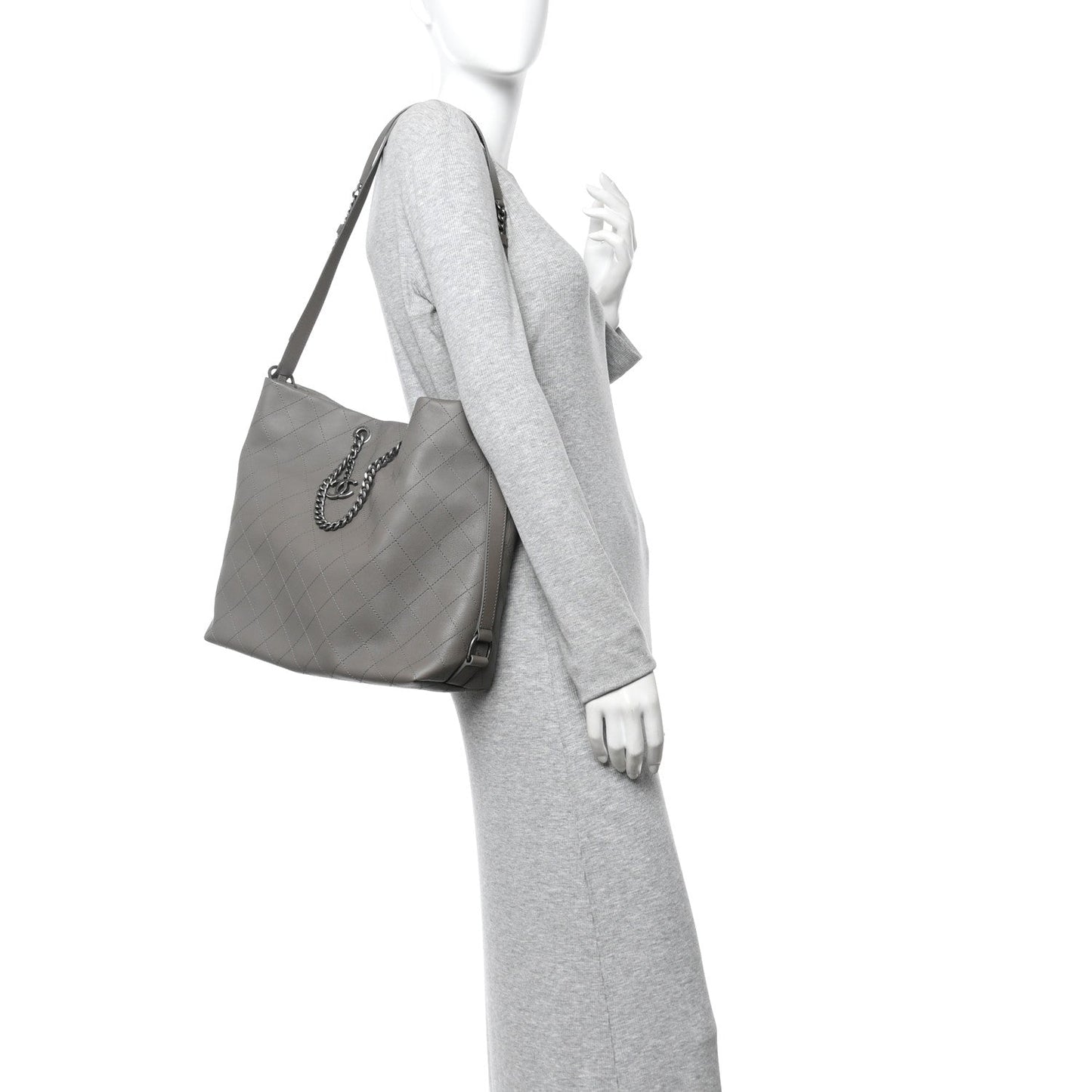 Calfskin Stitched Large Hobo Grey