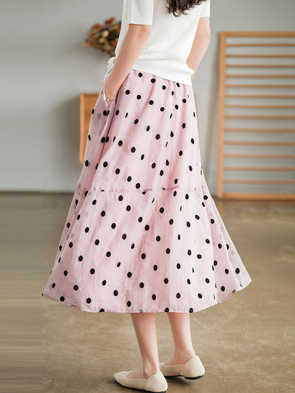 Dot Double Layers Casual Elastic Waist Skirt