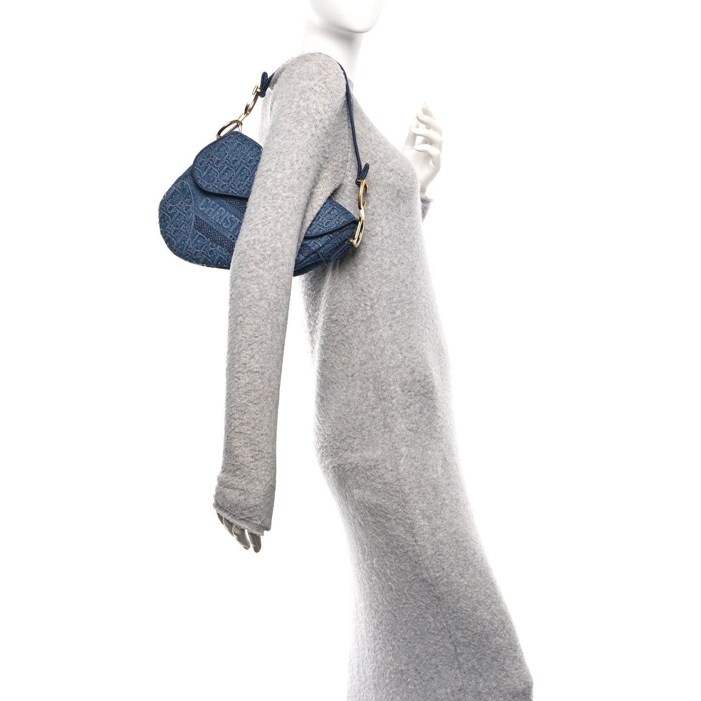 Oblique Embroidered Saddle Bag Denim Blue