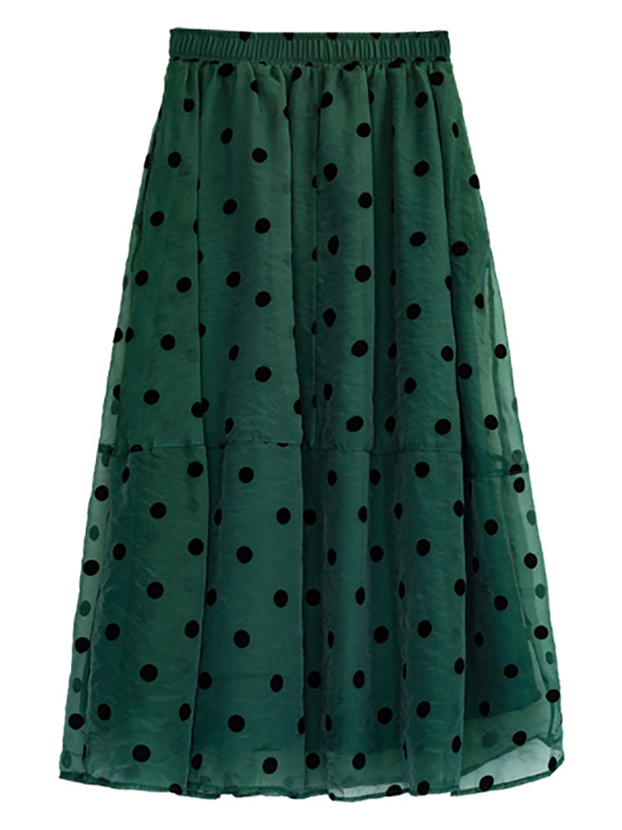 Dot Double Layers Casual Elastic Waist Skirt