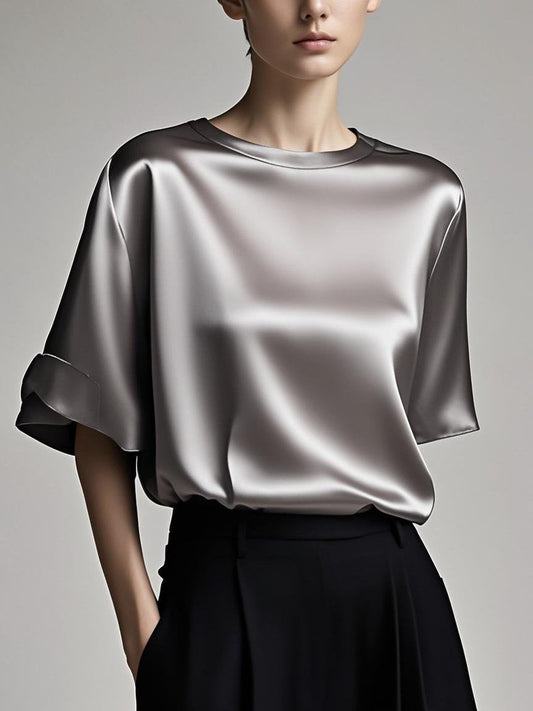 Fitted Blue color scheme Patchwork silk tops Summer