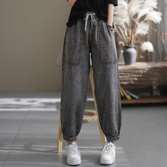 Women  Loose Retro Cotton Casual Harem Jeans