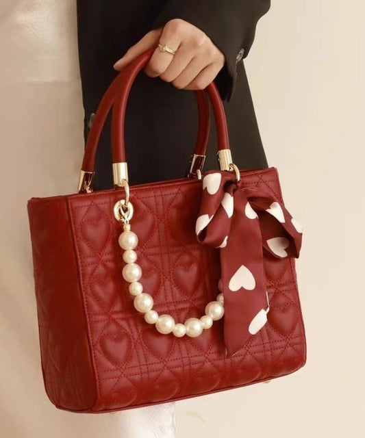 Stylish Red Large Capacity Faux Leather Tote Handbag