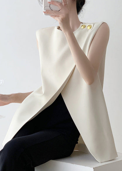 Stylish White Asymmetrical Solid Spandex Tank Sleeveless