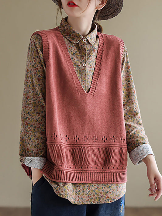 Women Knitted Hollow Out Solid Color Sweater Vest Top