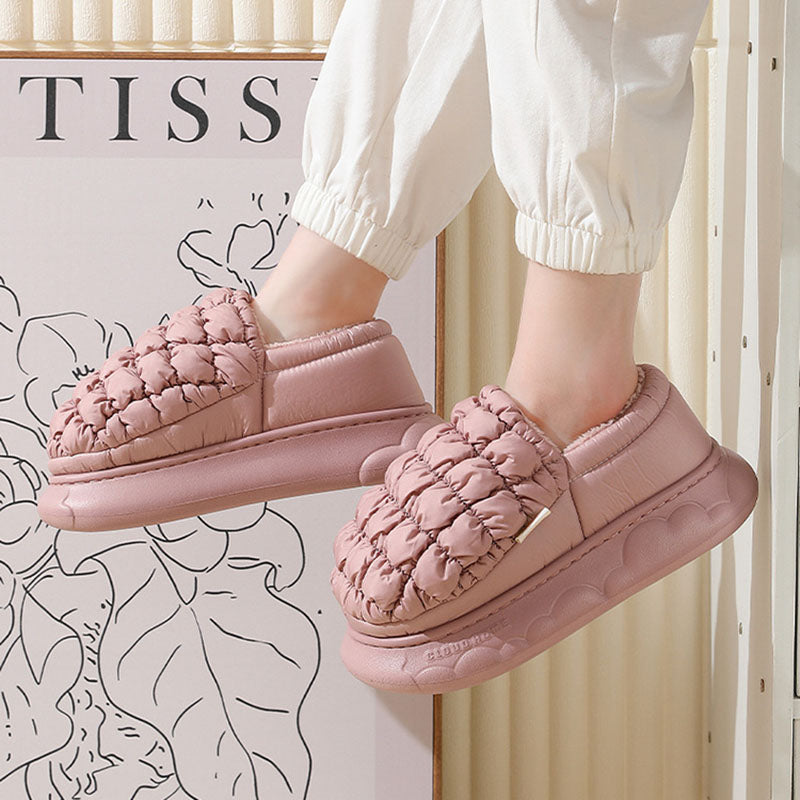 Winter Women Grid Household Warm Cotton Shoes