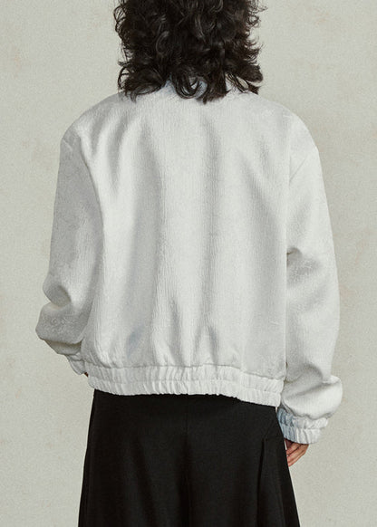 White Jacquard Pockets Silk Fall Coat Peter Pan Collar