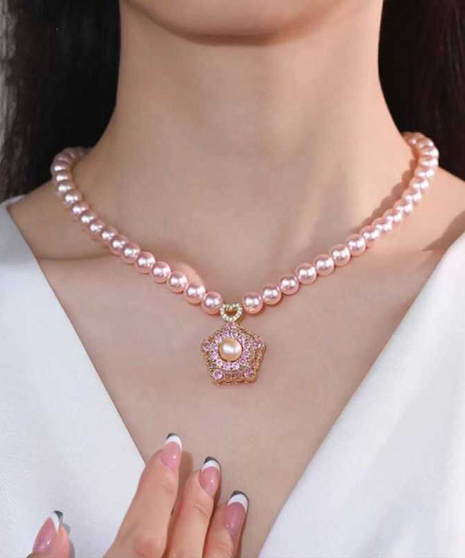 Original Design Pink Alloy Pearl Pendant Necklace