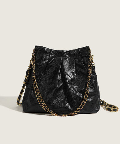 Organic Black Faux Leather Chain Linked Bucket Bag