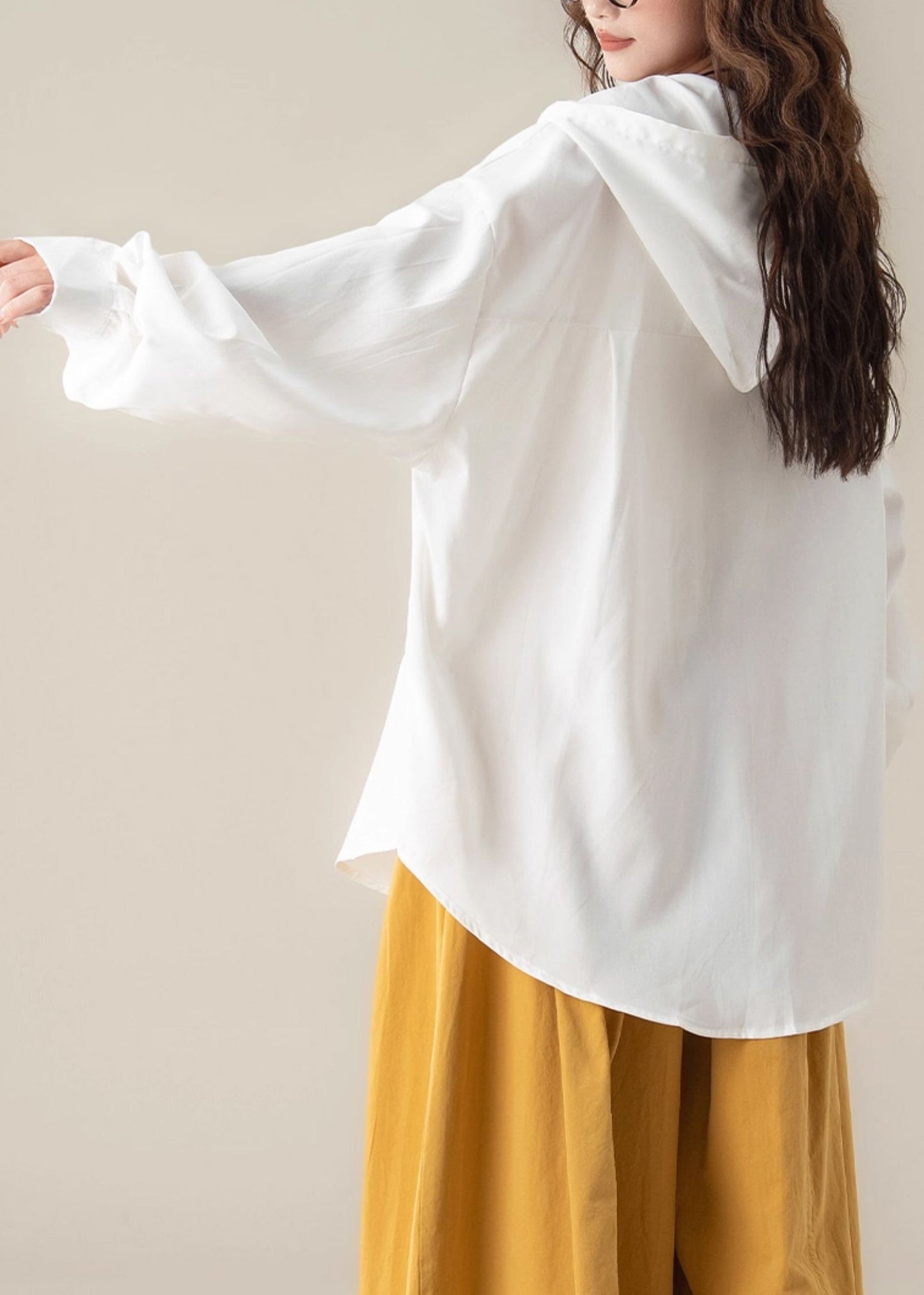 Casual White Button Pockets Solid Oversized Cotton Shirts