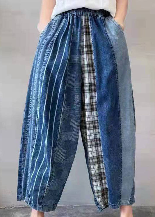 Fine Blue Patchwork fashion denim Pants