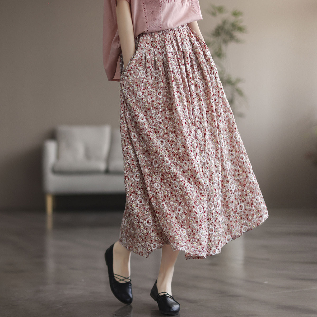 Literary Floral Thin Large A-Line Skirt