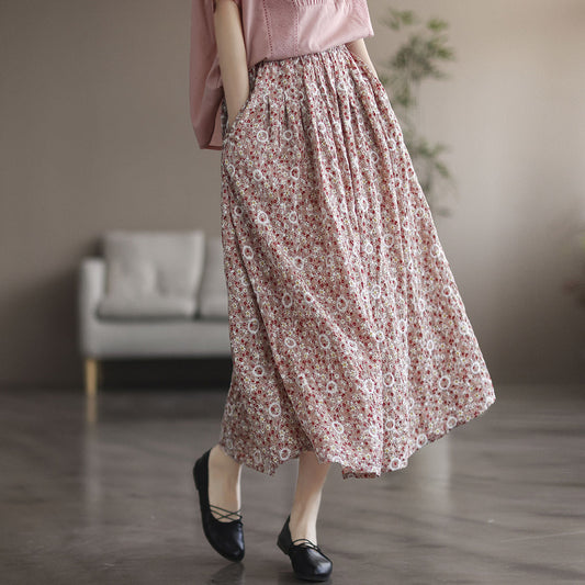 Literary Floral Thin Large A-Line Skirt