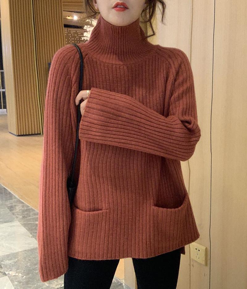 Solid Color High Neck Casual Sweater