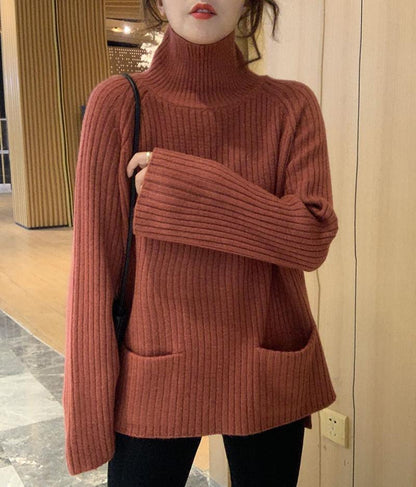 Solid Color High Neck Casual Sweater