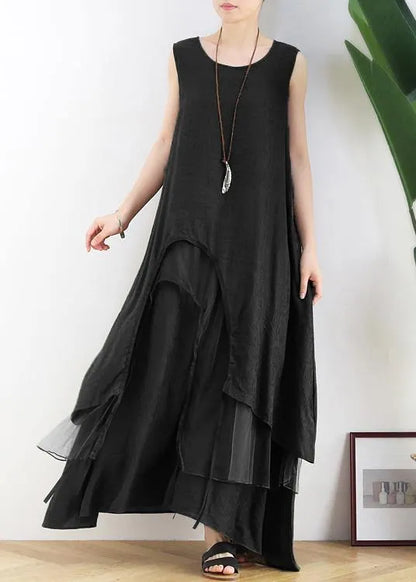 DIY green cotton Tunics o neck asymmetric Robe summer Dresses