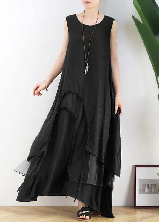 DIY green cotton Tunics o neck asymmetric Robe summer Dresses